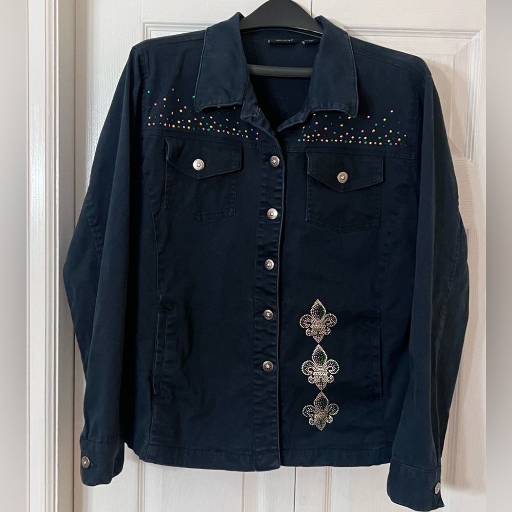 Embellished Black/Midnight Blue Jean Jacket Size L